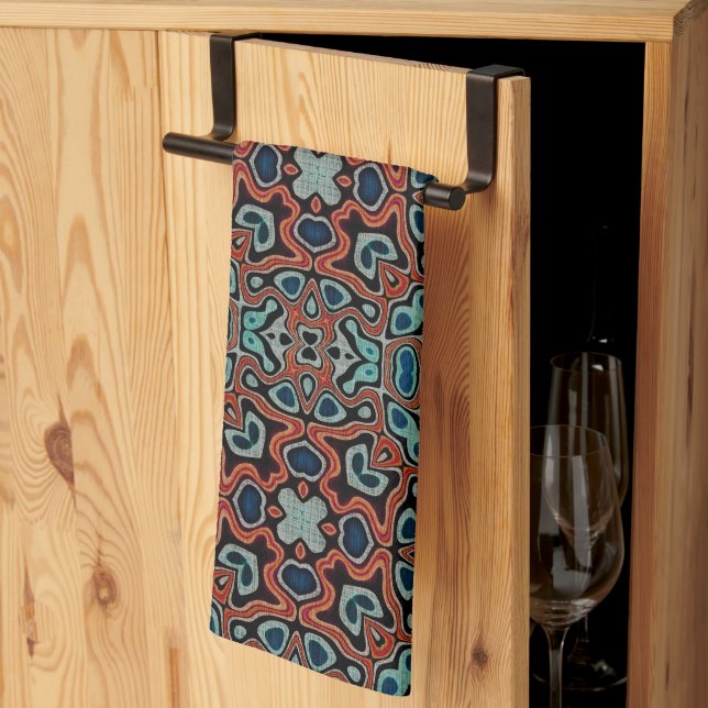 Red Orange Blue Aqua Turquoise Hip Bohemian Art Kitchen Towel (Thirds Fold)