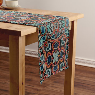 Red Orange Blue Aqua Turquoise Hip Bohemian Art Medium Table Runner