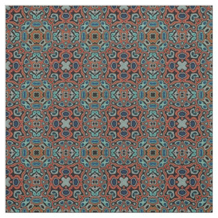Red Orange Blue Aqua Turquoise Hip Orient Art Fabric