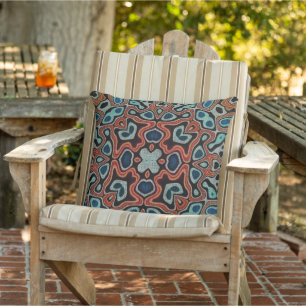 Red Orange Blue Aqua Turquoise Hip Orient Art Outdoor Pillow