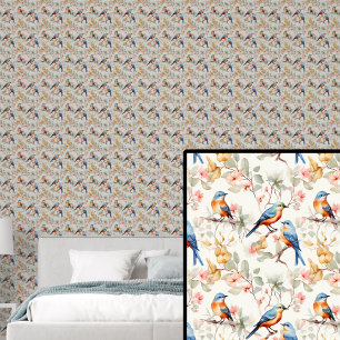 Red Orange Blue Birds on Autumn Tones Wallpaper