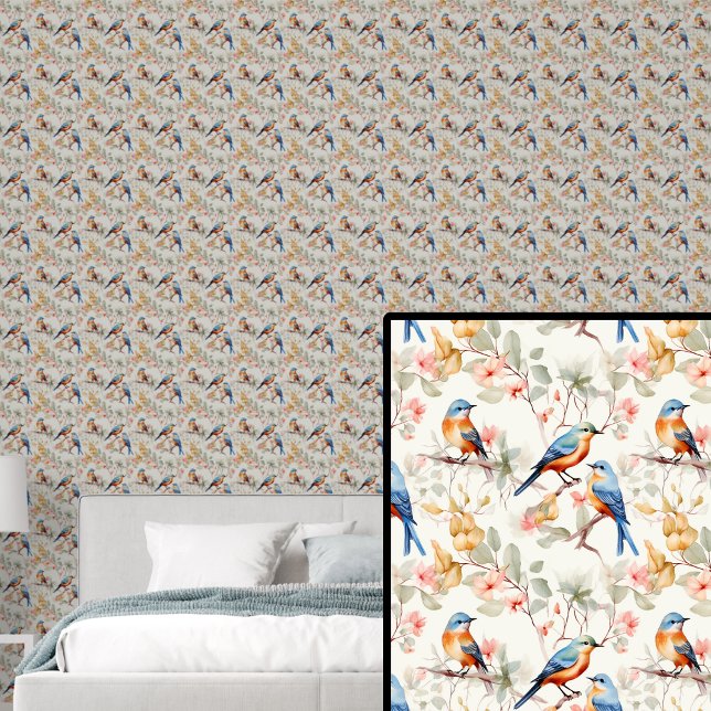 Red Orange Blue Birds on Autumn Tones Wallpaper (Creator Uploaded)