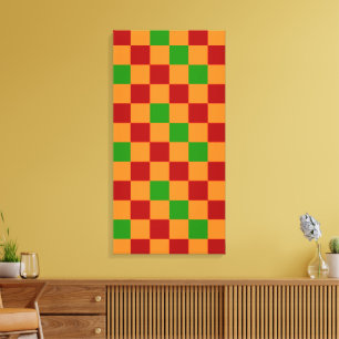 Red Orange Blue Checkered Pattern Design Canvas Print