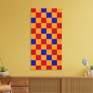 Red Orange Blue Checkered Pattern Design Canvas Print
