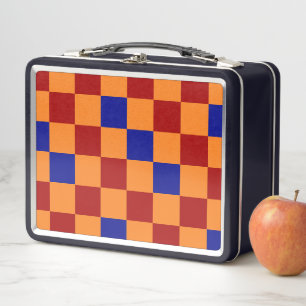 Red Orange Blue Checkered Pattern Design Metal Lunch Box