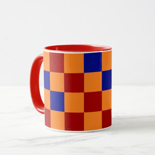 Red Orange Blue Checkered Pattern Design  Mug (Front Left)
