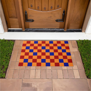 Red Orange Blue Chequered Pattern Design  Doormat