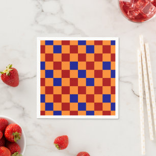 Red Orange Blue Chequered Pattern Design Napkin