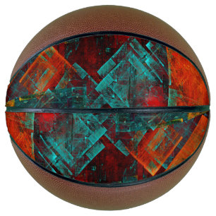 Red Orange Blue Squares Abstract Art Basketball
