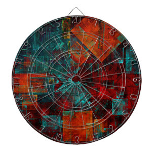 Red Orange Blue Squares Abstract Art Dartboard