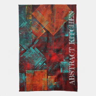 Red Orange Blue Squares Abstract Art Kitchen Towel