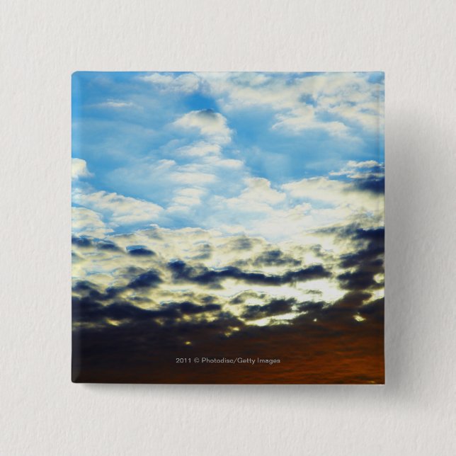Red Orange Blue Sunset with Clouds 2 Inch Square Button (Front)