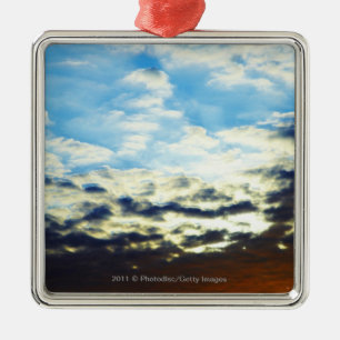 Red Orange Blue Sunset with Clouds Metal Ornament