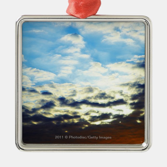 Red Orange Blue Sunset with Clouds Metal Ornament (Front)