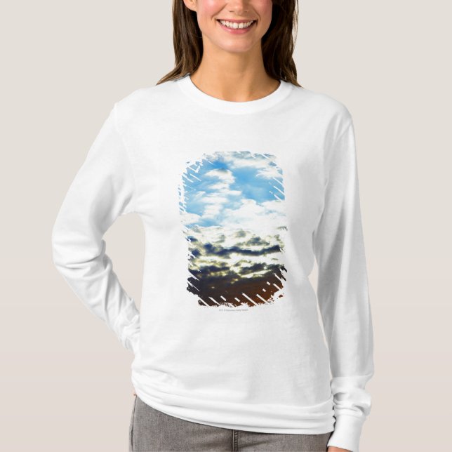 Red Orange Blue Sunset with Clouds T-Shirt (Front)