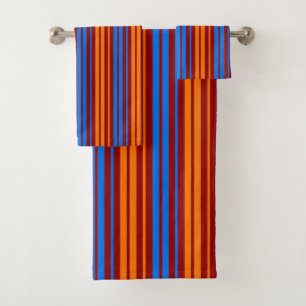 Red Orange Blue Vertical Stripes Design Bath Towel Set