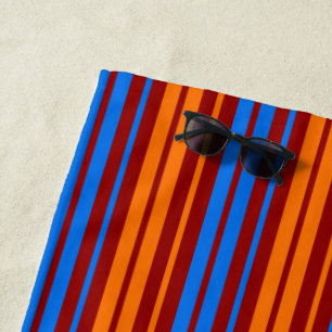 Red Orange Blue Vertical Stripes Design Beach Towel