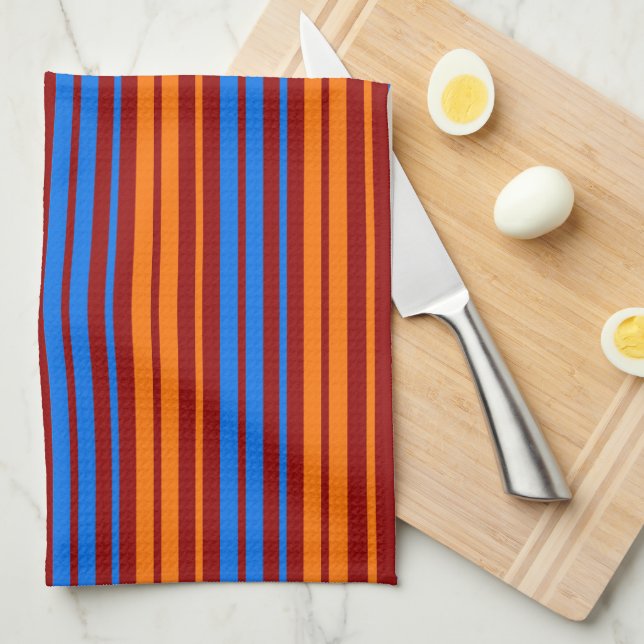 Red Orange Blue Vertical Stripes Design   Kitchen Towel (Quarter Fold)