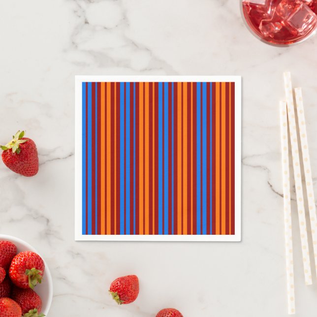 Red Orange Blue Vertical Stripes Design   Napkin (Insitu)