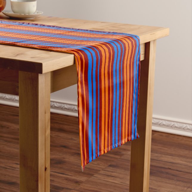 Red Orange Blue Vertical Stripes Design   Short Table Runner (In Situ)
