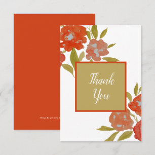 Red Orange Bohemian Gold FloralFlat Thank You Card