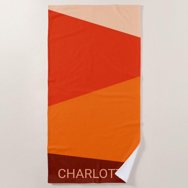 Red Orange Bold Geometric Colour Block Personalize Beach Towel (Front)