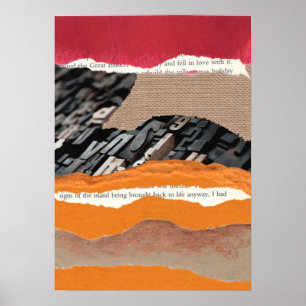 Red orange brown graphic collage wall art poster