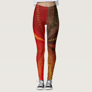 Red Orange Brown Spiral Leggings Abstraits