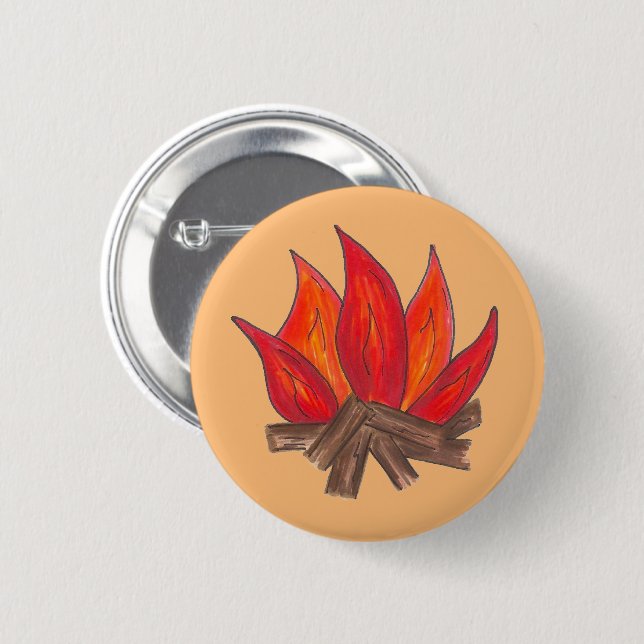 Red Orange Camping Campfire Fire Summer Camp 2 Inch Round Button (Front & Back)