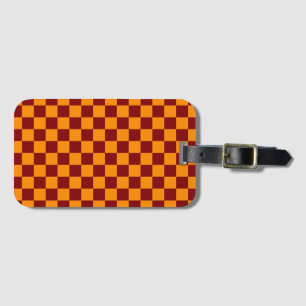 Red + Orange Check Chequered Chequerboard Pattern Luggage Tag