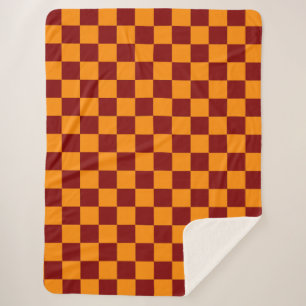 Red + Orange Check Chequered Chequerboard Pattern Sherpa Blanket