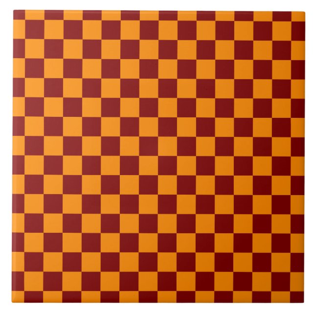 Red + Orange Check Chequered Chequerboard Pattern Tile (Front)