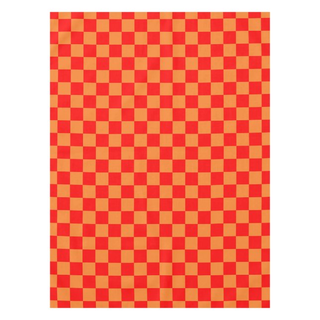 Red Orange Check Chequered Pattern  Tablecloth (Front)