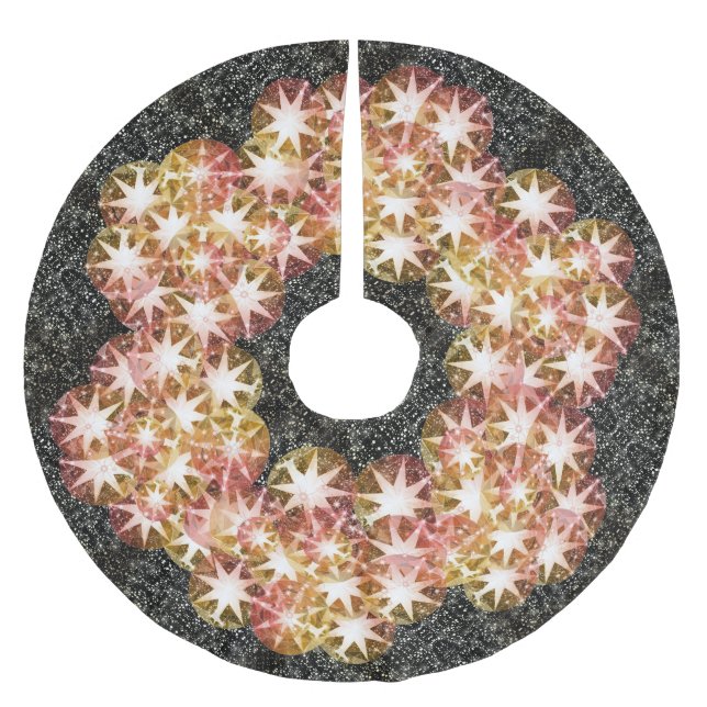 Red Orange Compass Gemstone Rhinestone Gold Brushed Polyester Tree Skirt (Front)