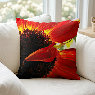 Red orange daisy close-up photo custom monogram throw pillow