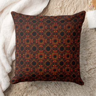 Red Orange Damasks On Black Throw Pillow