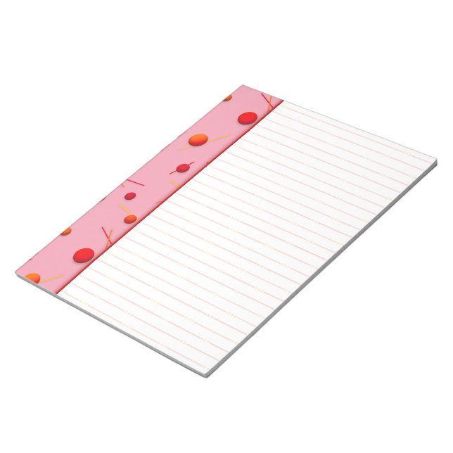 Red Orange Dots and Lines PInk Border Notepad (Angled)