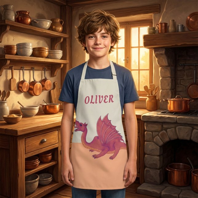 Red Orange Dragon Drawing Kid`s Name Apron (Creator Uploaded)