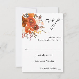 Red & Orange Fall Floral no Meal RSVP Card
