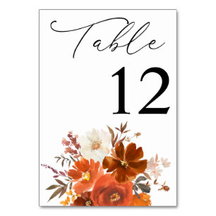 Red & Orange Fall Floral Table Number