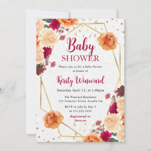 Red & Orange Fall Flowers Frame Baby Shower Invitation