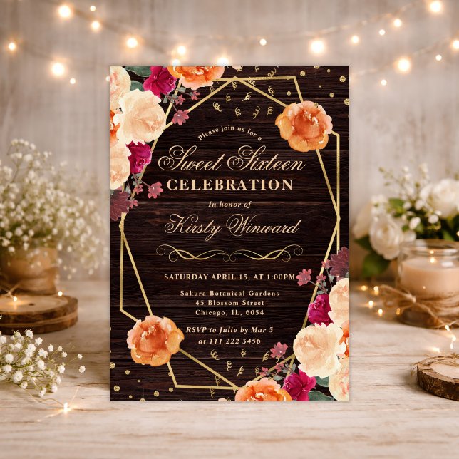 Red & Orange Fall Flowers Frame Sweet 16 Invitation (Creator Uploaded)