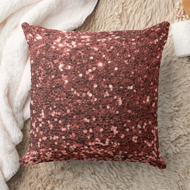 Red Orange Faux Sequin Glitter Throw Pillow (Blanket)