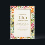 Red Orange Floral Green Leaves Gold 18th Birthday Invitation<br><div class="desc">Elegant red and orange watercolor floral women's 18th birthday party invitation with green leaves and a gold frame.  Text is completely customizable,  so this card can be changed for any age.</div>