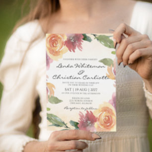 Red-orange floral wedding invitation