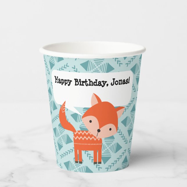 Red Orange Fox Personalized Paper Party Cup (Front)