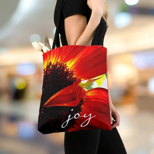 Red Orange Gerbera Daisy Photo Joy Script Modern Tote Bag