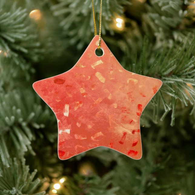 Red Orange Gold Glitter Christmas Ceramic Ornament (Tree)