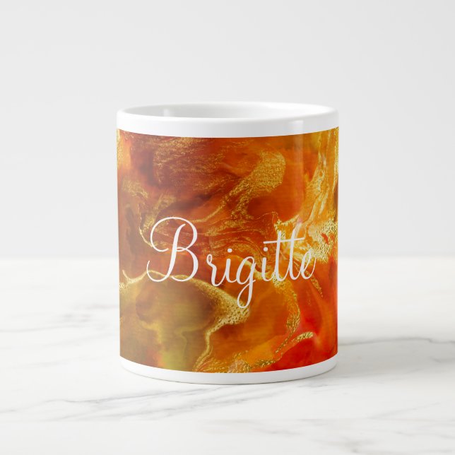 Red, orange, gold, green marble ink print mug (Front)
