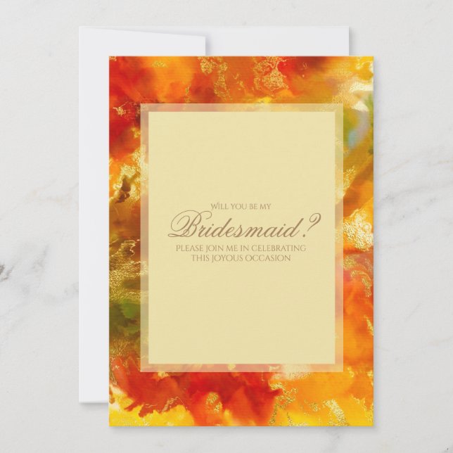 Red, orange, gold, yellow marble save the date (Front)